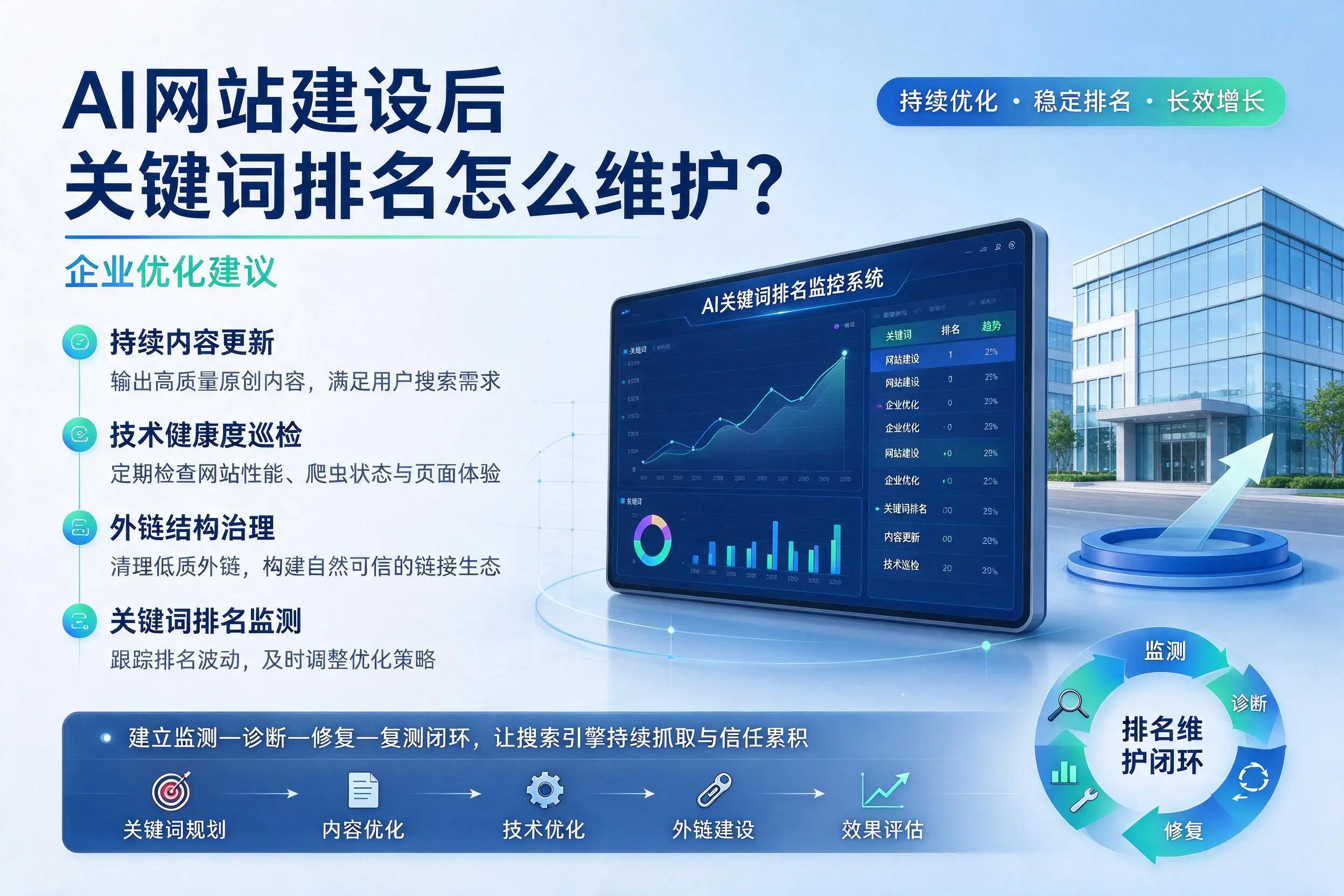 AI网站建设后关键词排名怎么维护?邢台企业优化建议